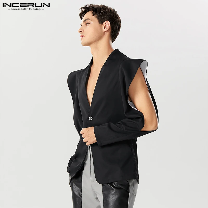 INCERUN Hommes Blazer Solide Revers Manches sulfUn Bouton Streetwear Costumes Irréguliers Hommes Évider 2023 Mode Mince Combiné S-5XL