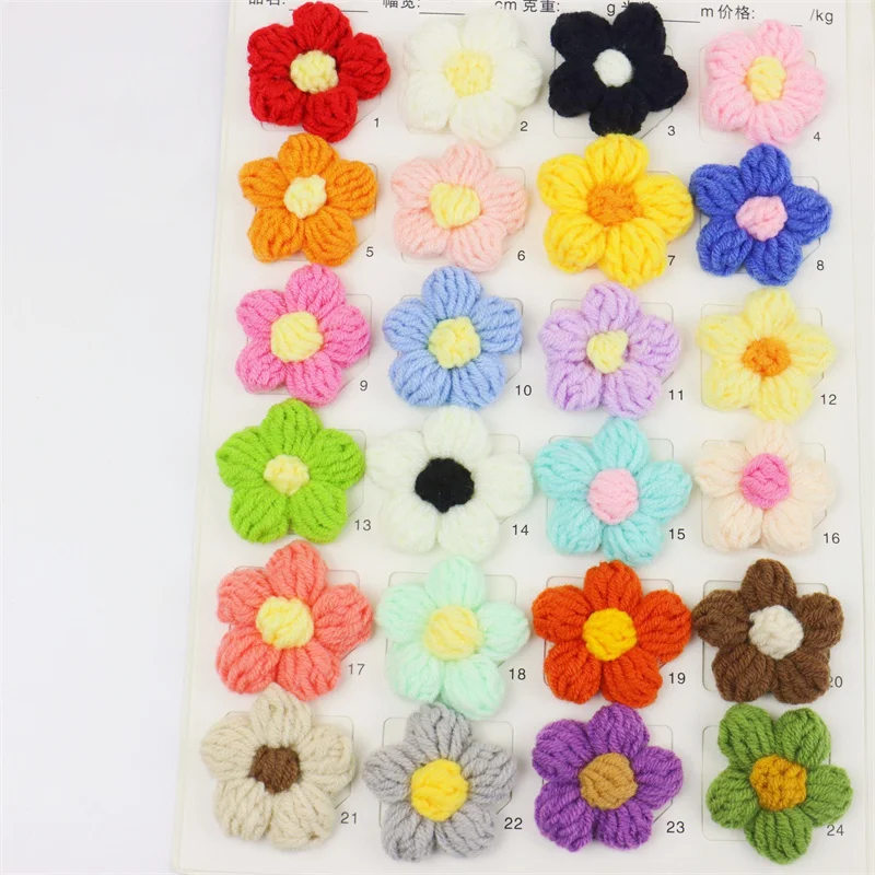 4.5cm Flower DIY Hand-knitted Puff Flower Milk Cotton Wool Hand Hook Flower Manual Clothing Accessory Shoes Hats Craft Supplies