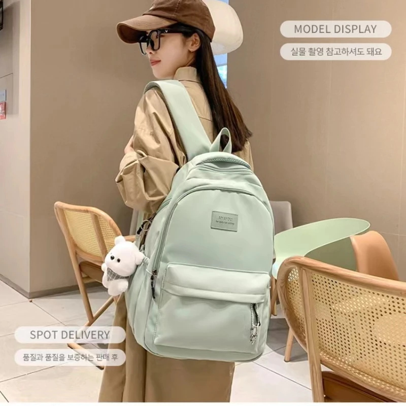 Stylish Back to School Bag Capacity Women's Backpack Laptop Schoolbag Ladies Waterproof Backpacks Woman Bags Cute Bear pendant