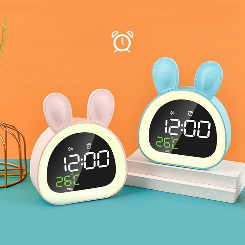 LED Digital Alarm Clock Electronic LED Display Sound Control Cute Mute Night Lamp Desk Clock For Home