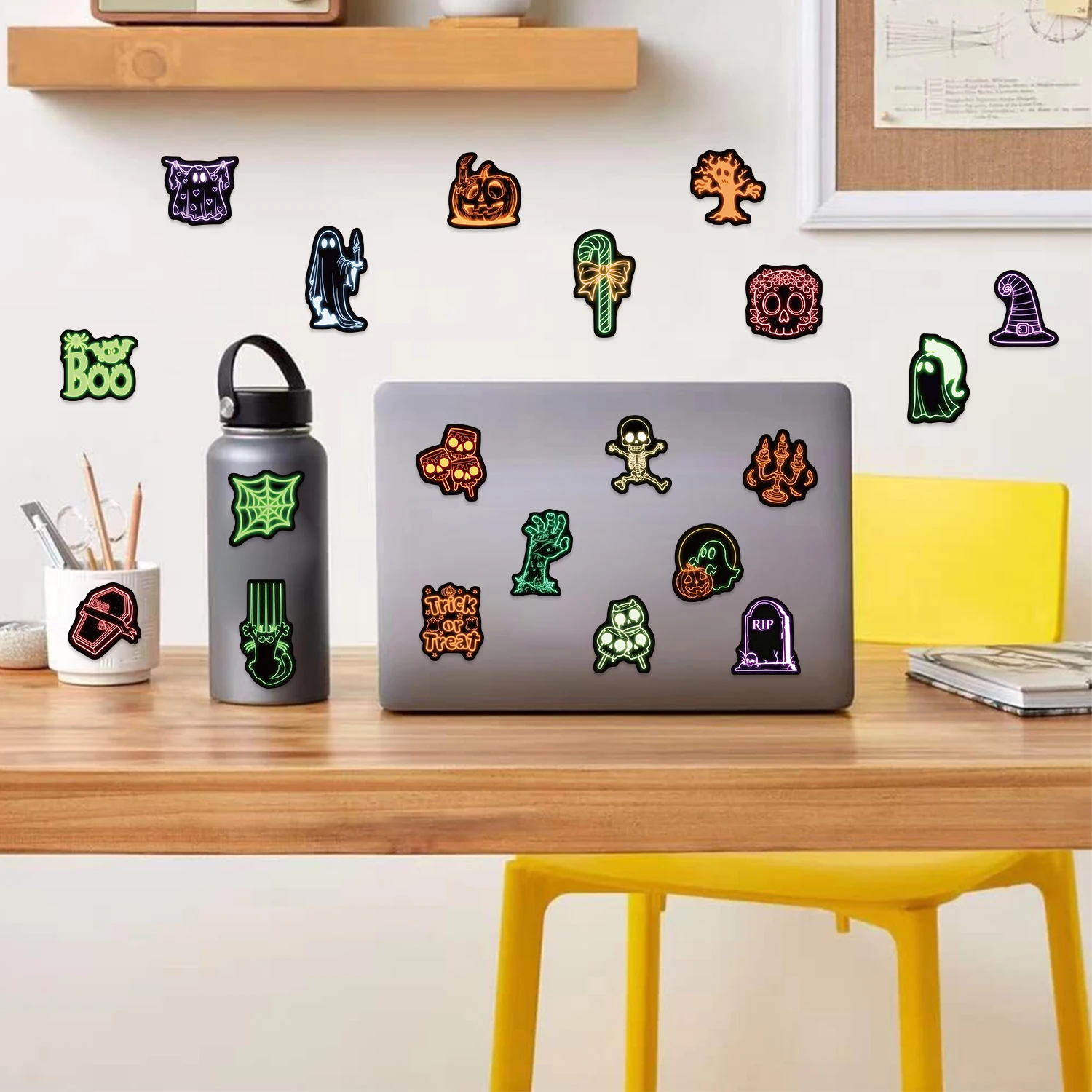 100PCS Neon Halloween Stickers for Vibrant Graffiti Decorate Laptops, Phones, Luggage, and Water Bottles Waterproof Stickers