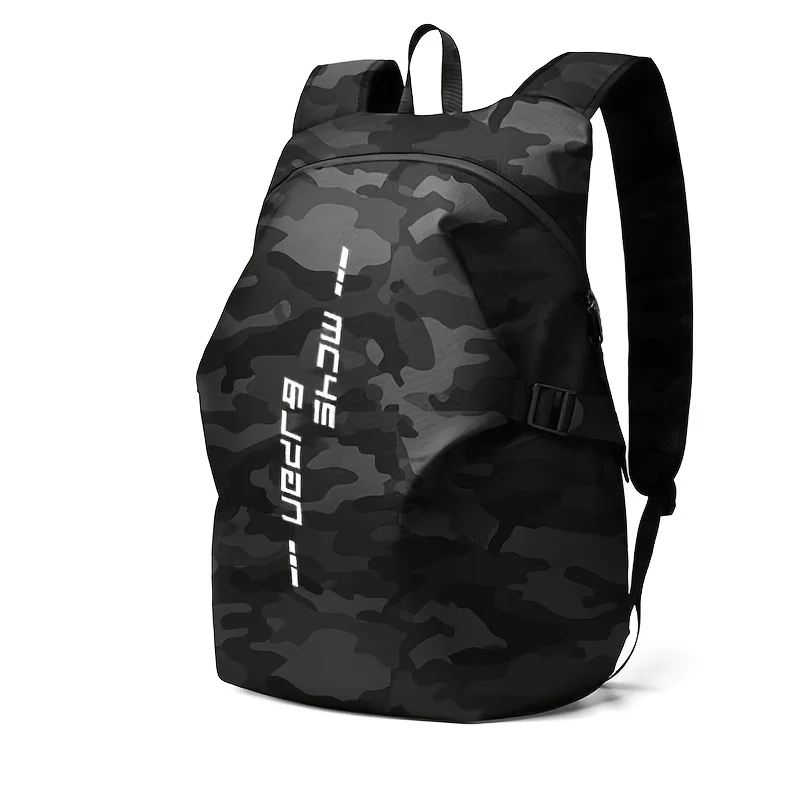 Dark Camo Lightweight Sports Backpack for Men, Water Resistant Reflective Print Cycling Daypack, Compact Portable Casual Travel