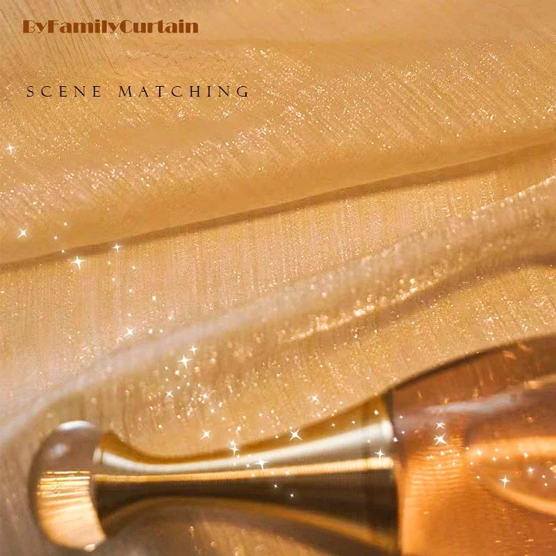 Curtains for Living Room Bedroom Gold-plated  Fine Flashing Opaque Bay Window Dream Gauze High-end Feeling Custom Size