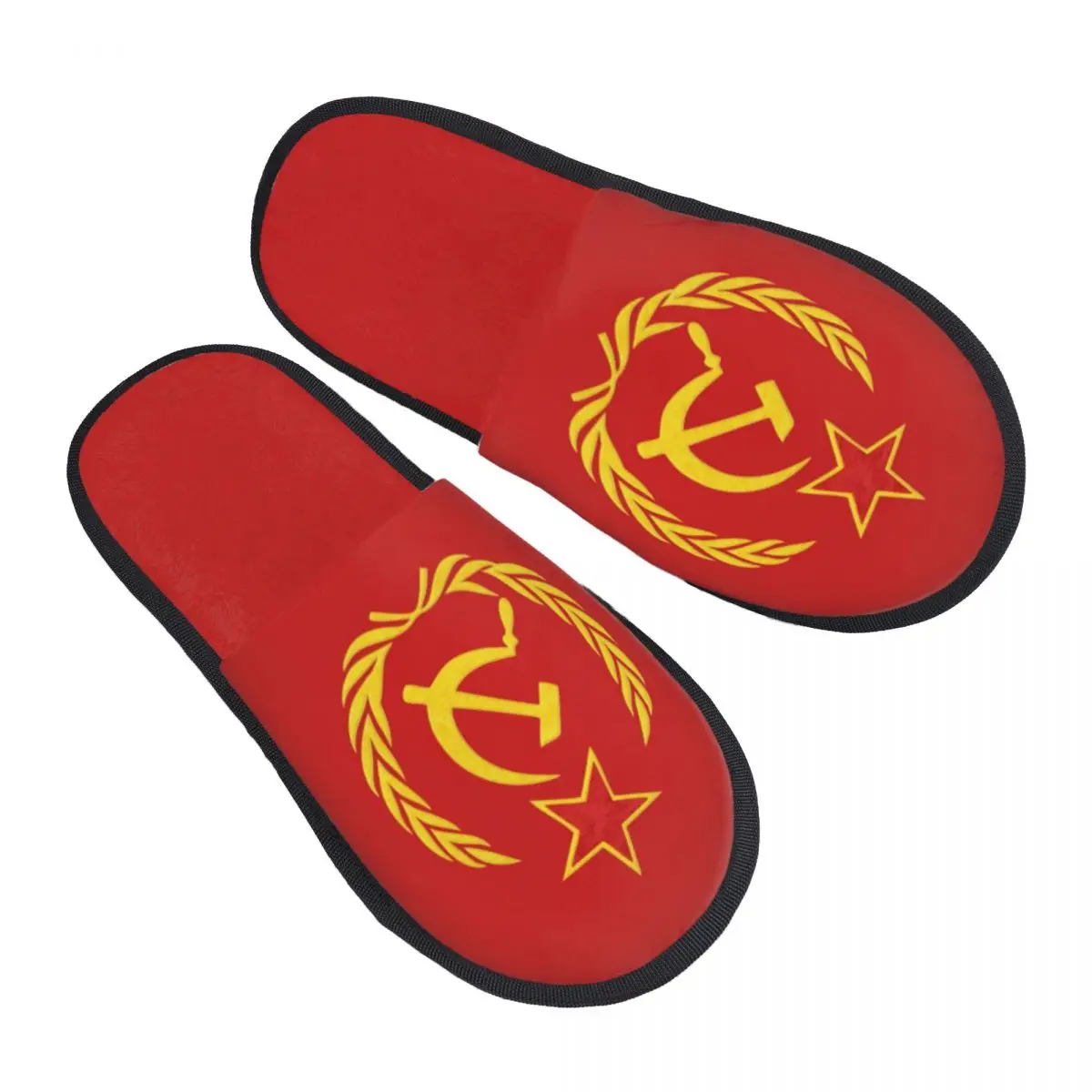 

Custom USSR Hammer And Sickle CCCP Russian Soviet Flag Guest Slippers for Spa Women House Slipper