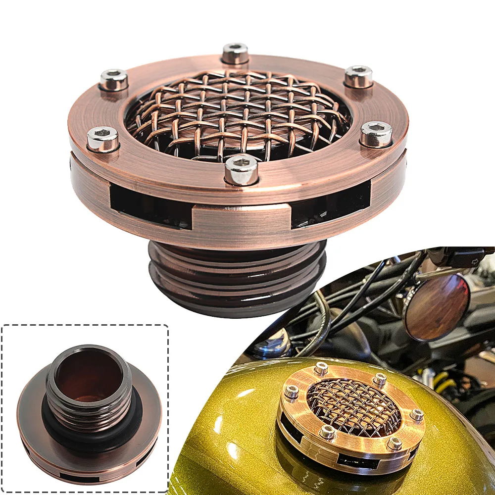 

Motorcycle CNC Aluminum Copper Fit For Harley Sportster XL 1200 883 48 Softail Dyna Road King Grid Oil Tank Caps Fuel Tank Cover