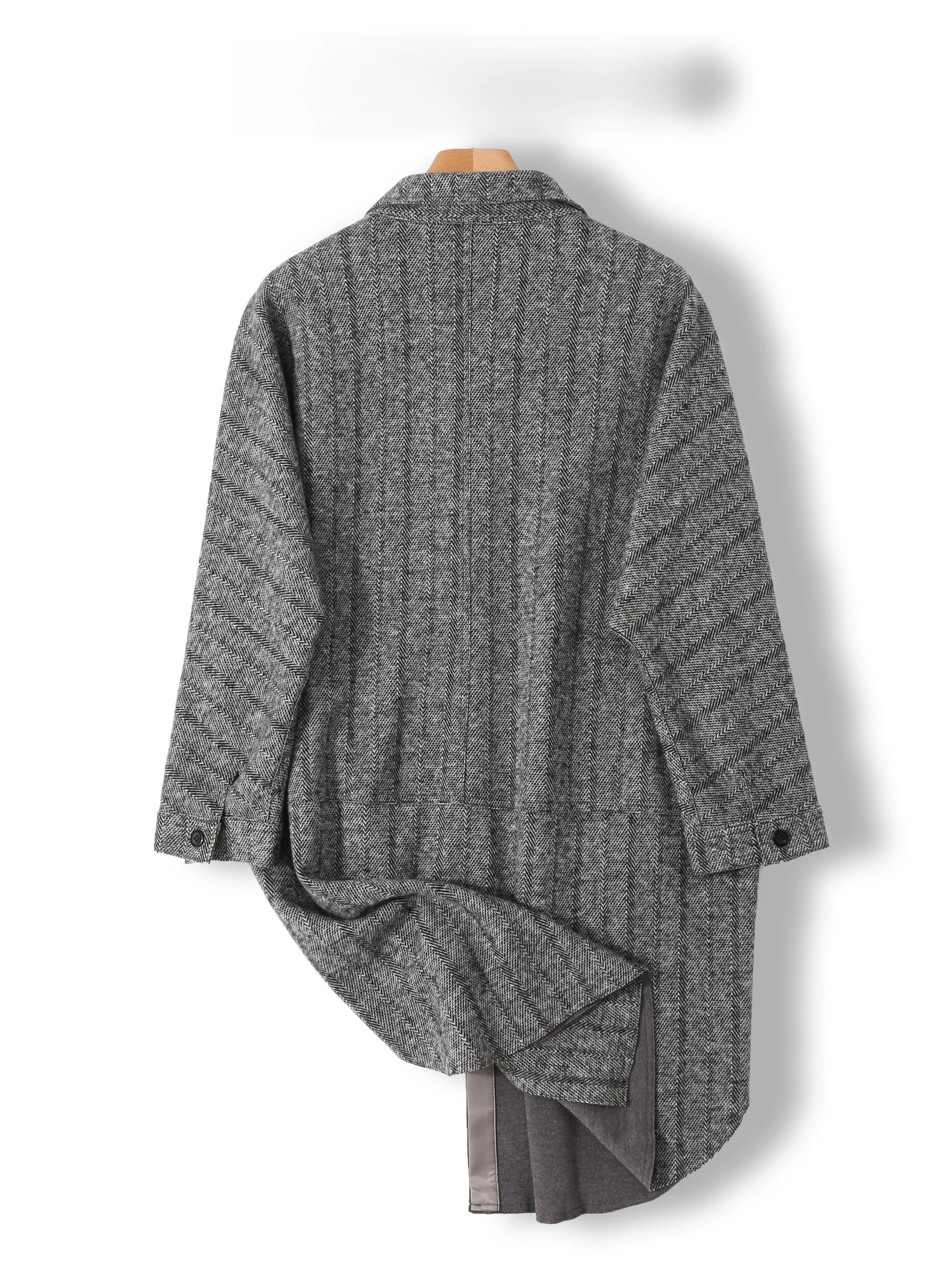 Simplified Yet Elegant  Woolen Tweed Coat Windbreaker Outerwear Commute Artistic Loose Fit Nine Sleeve  Collar