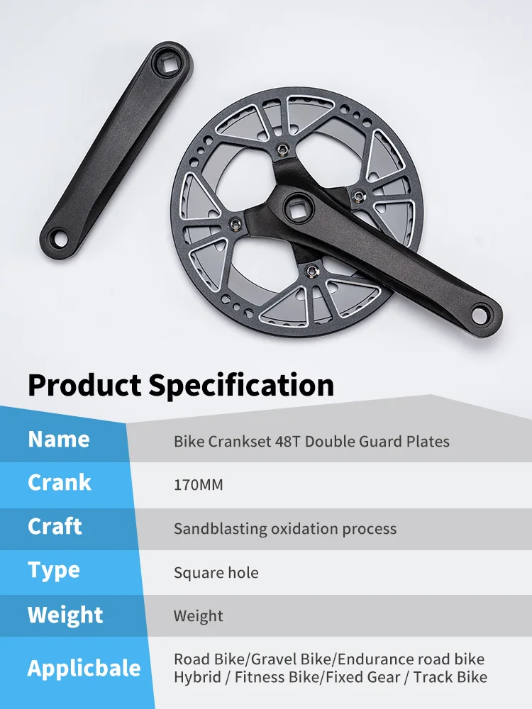 Single Speed Kurbelgarnitur 48T Aluminiumlegierungsstahl Kettenblatt mit doppelter Kettenabdeckung 170mm Kurbelarm Set Fahrradzubehör – Detail 5