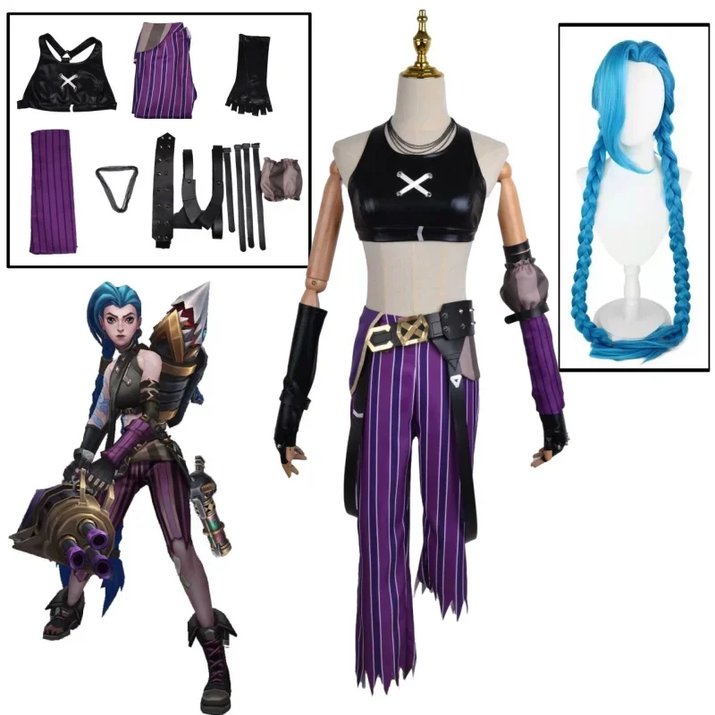 Jinx-traje de Cosplay de LoL Jinx Arcane para mujer, uniforme Sexy para fiesta de Halloween, traje de carnaval, disfraces de Halloween