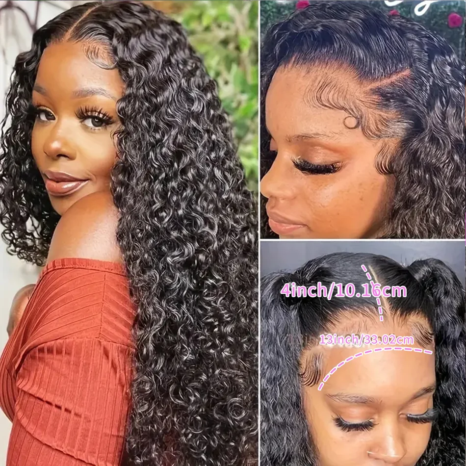 Pelucas delanteras de encaje 13x6 de onda profunda, cabello humano de 250 de densidad, pelucas rizadas transparentes HD, pelucas de cabello humano ondulado prearrancado