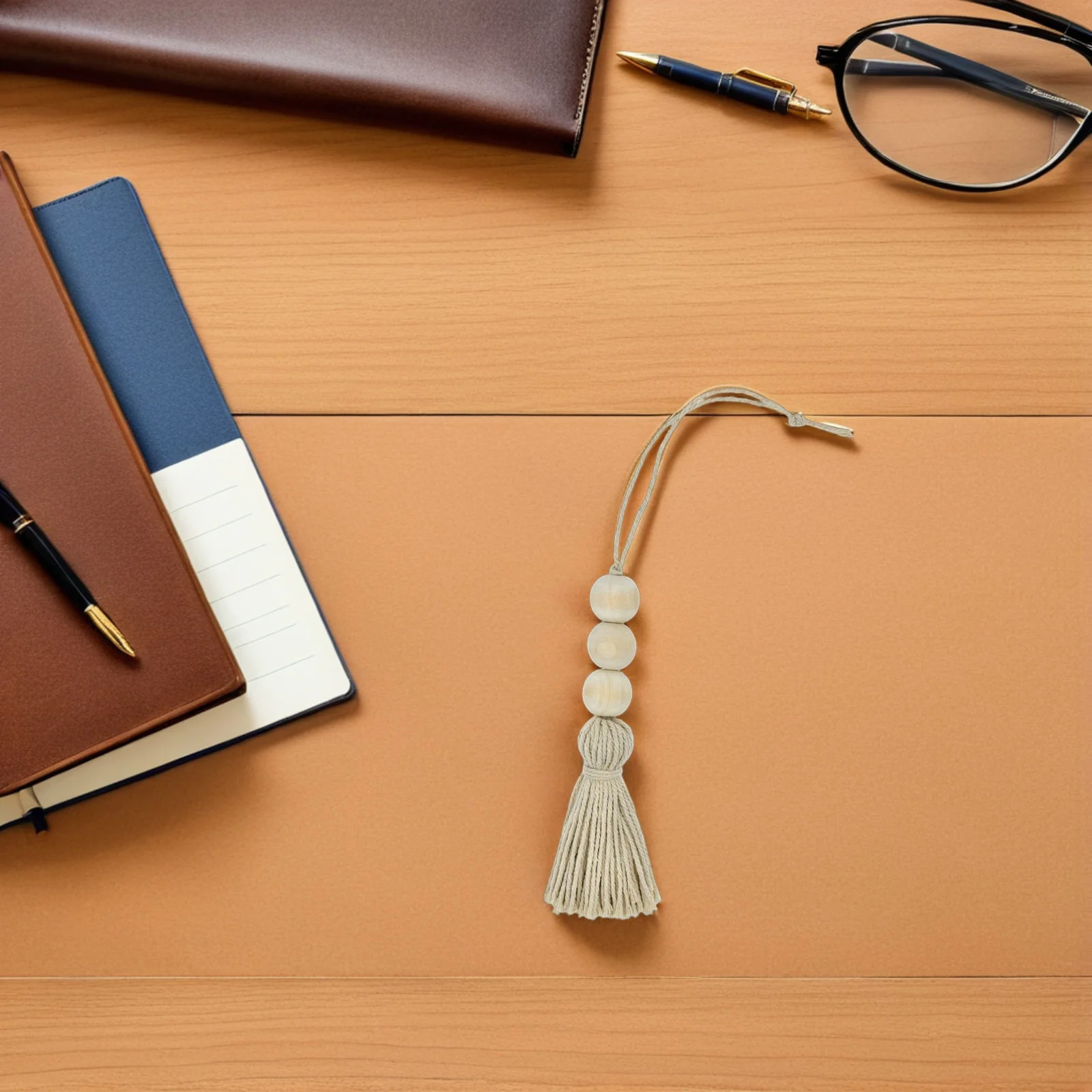 

6Pcs Cotton Thread Wood Beads Tassel Decor Handcrafted Pendants for Closet Drawer Handle Bag Charm Car Dashboard Home Holiday