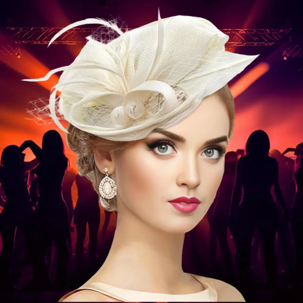 Women Bow Topper Retro Style Topper Hat for Women Imitation Linen Fascinator with Bows Feathers Mesh Accents Hair for Special