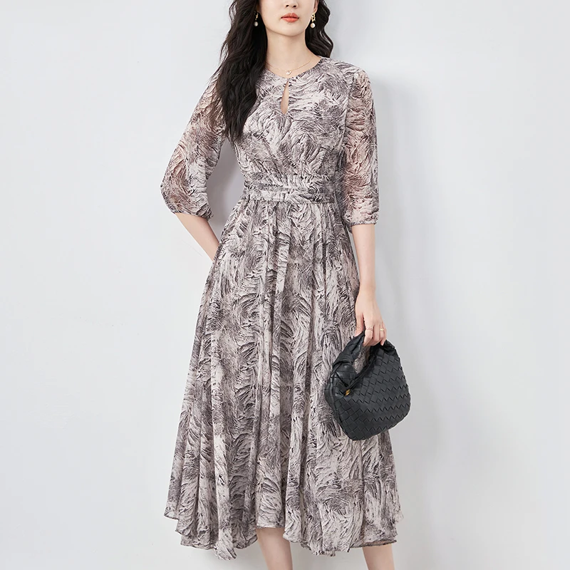 

Summer Chiffon Dresses For Women 2024 Elegant Fashion Holiday Woman Vintage Print Dress A-line Women's Clothing Long Dress