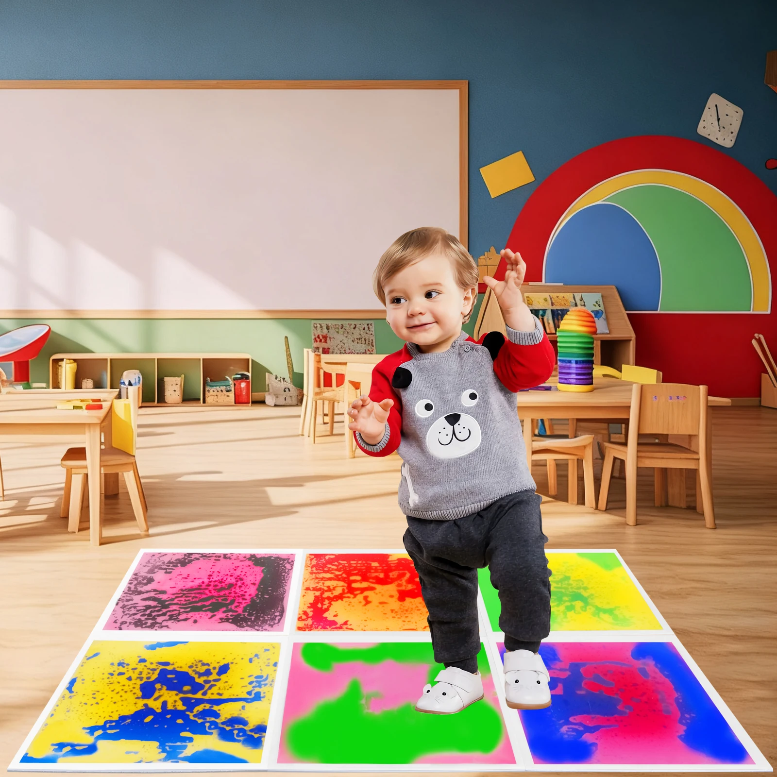 Carrelage sensoriel à peinture créative, 6 pièces, carrelage sensoriel d'intérieur, tapis de couleur liquide pour jeu sensoriel