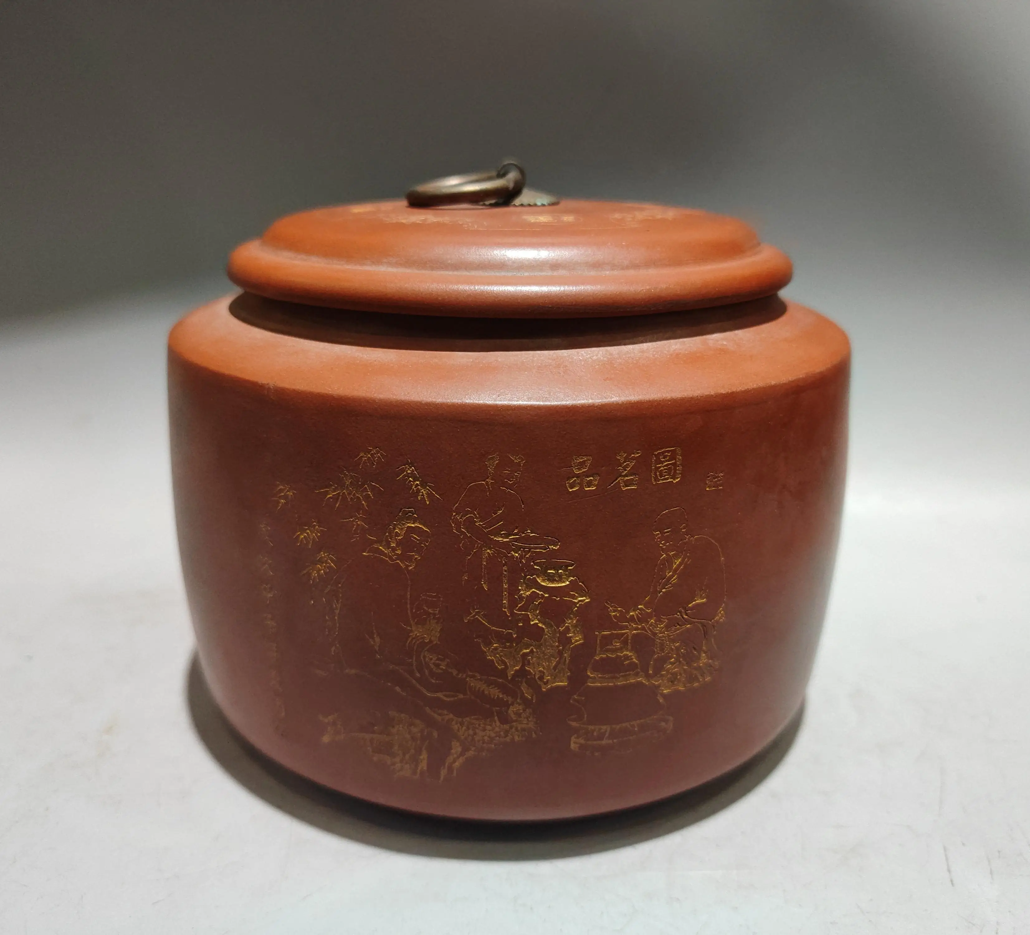 Yixing Purple Clay Pot Red mud tea caddy Pull ring lid Tea tasting pattern jar Tasting tea ceremony Ornaments