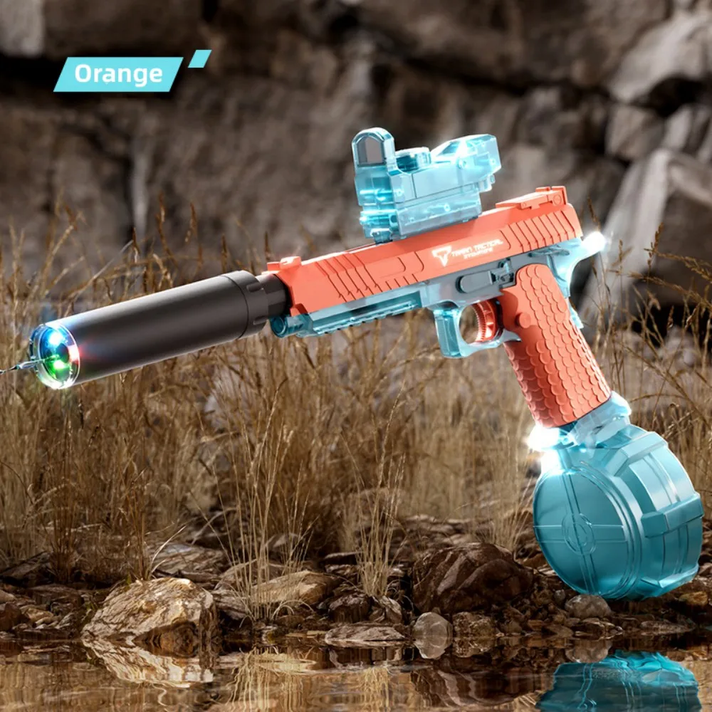 2024 Electric Water Gun With Light Flashing Pistol Summer Outdoor Pool Water Gun Continuous Firing Water Fights for Adults Kids