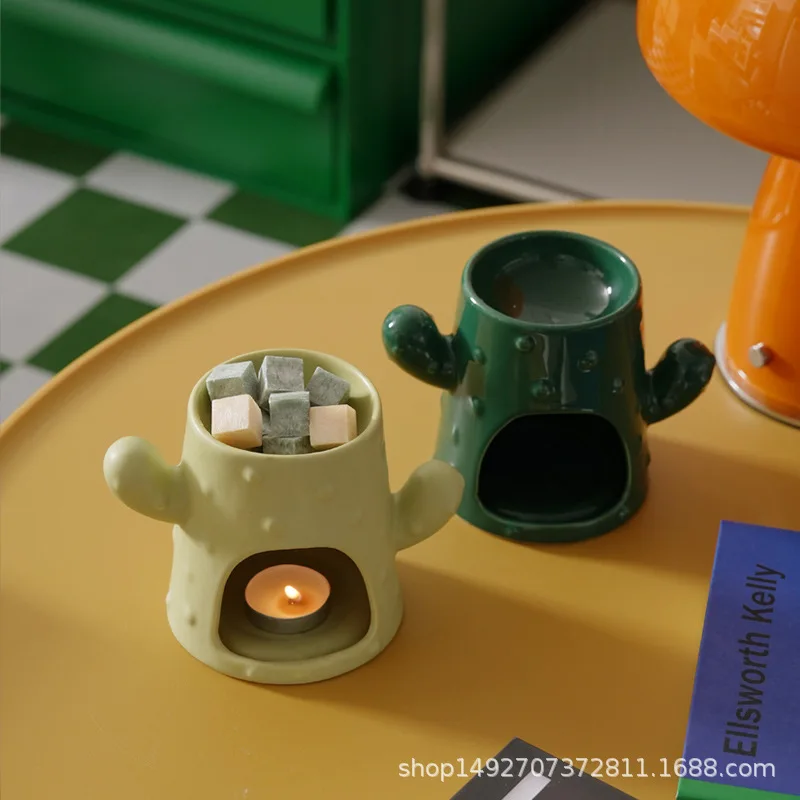 Creative Cactus Ceramic Aromatherapy Stove Essential Oil Heating Wax Melting Stove Household Bedroom