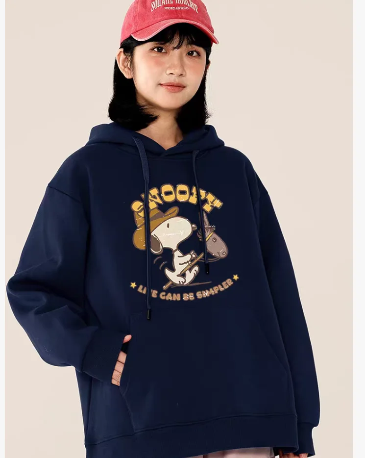 MINISO بسيط موضة فضفاضة هوديي للنساء جديد الكرتون سنوبي طباعة هوديي المرأة فضفاضة عادية تنوعا هوديي طلاء #2