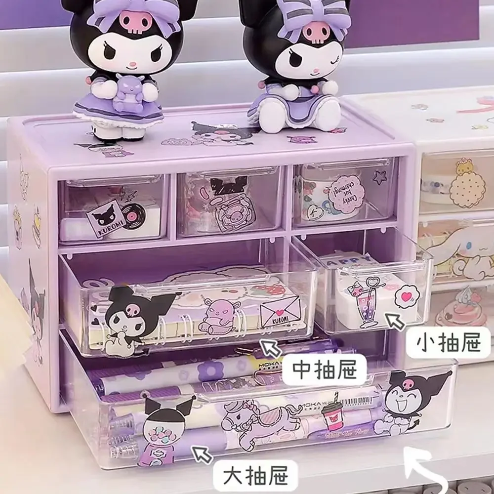 Sanrio Kuromi Multi Layer 6 Palace Grid Storage Box Cartoon Hello Kitty Table Drawer Cute Pochacco My Melody Jewelry Shelf Gifts