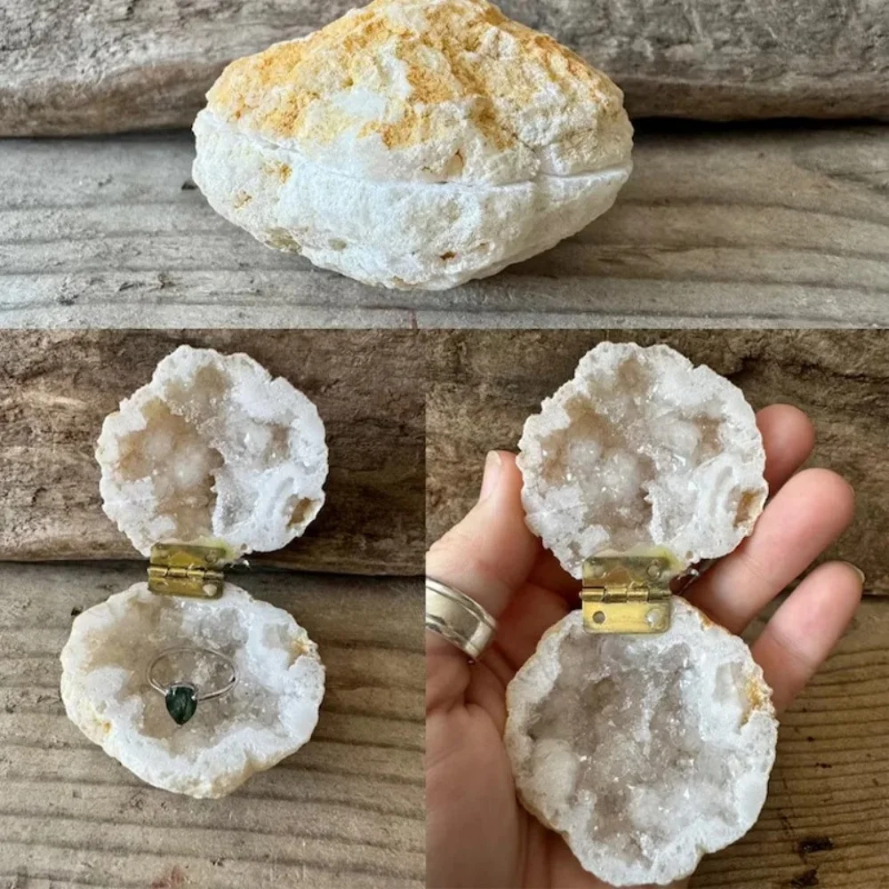 Natural Stones  Moroccan Agate Geode Ring Box Raw Crystals Mineral Energy Healing Crystal Cluster Cave Collection Specimen Gift
