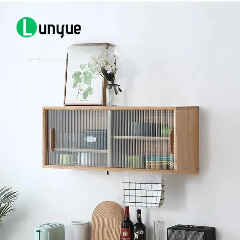 Solid Wood Wall Mounted Hanging Cabinet Kitchen Bedroom Storage Bookcase Closet Locker Space Saving Home Organization