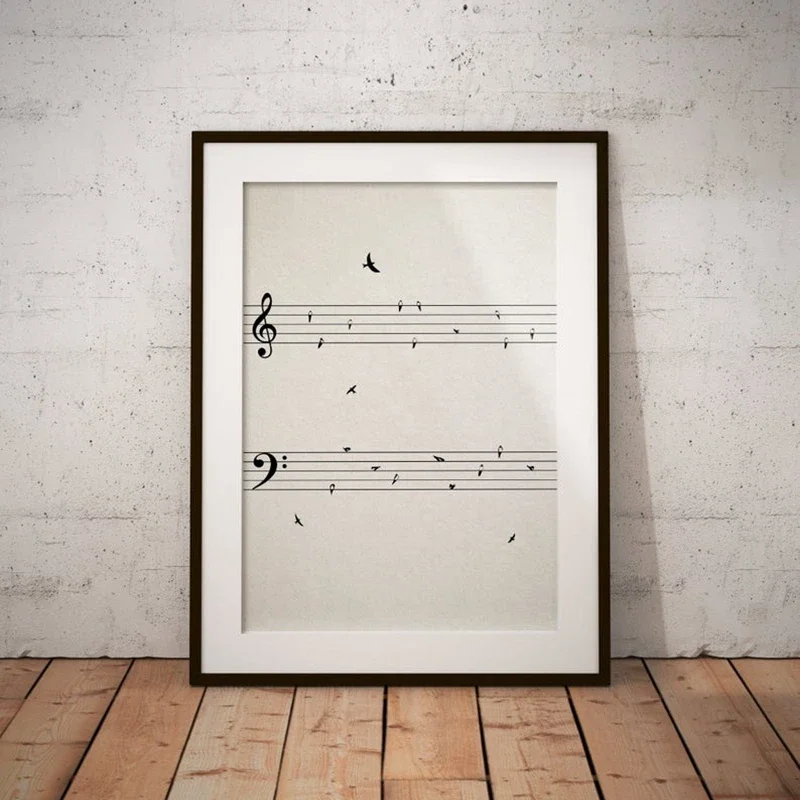 Sheet Music with Birds Vintage Wall Art Canvas Painting Poster Prints Music Picture Musical Teacher Gift  Notes Room Decor Music