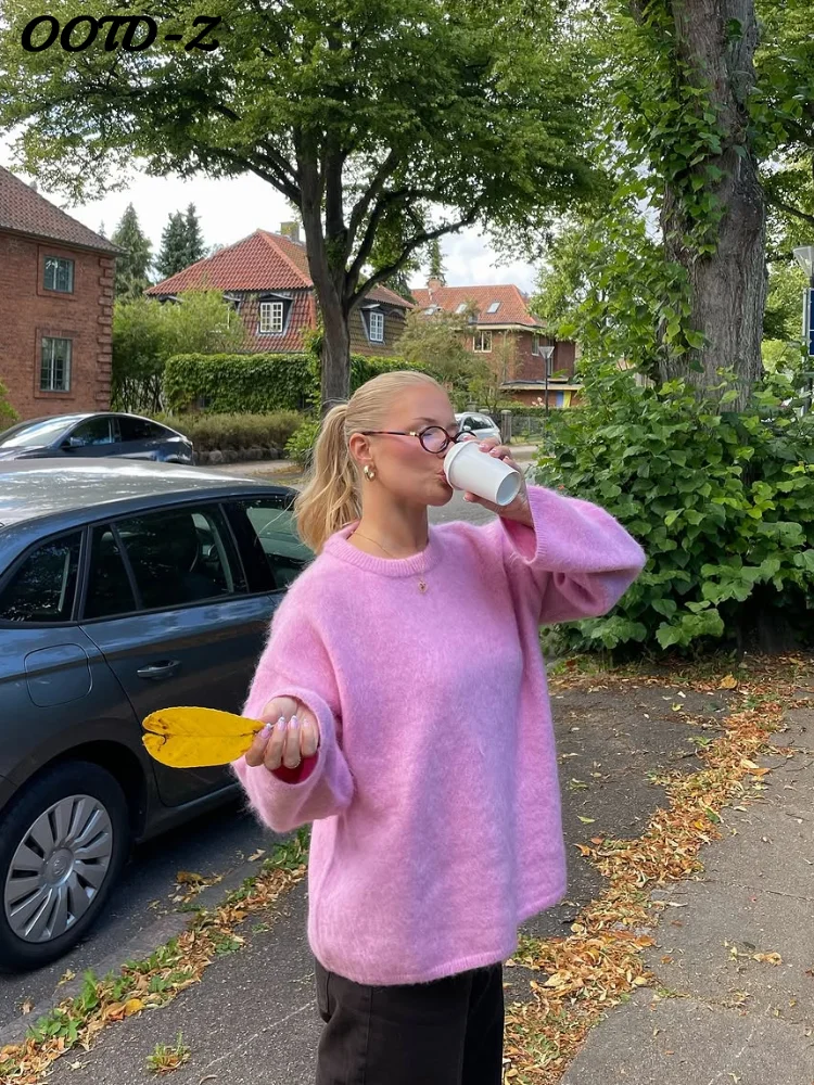 

Повседневные однотонные вязаные свитера с круглым вырезом, женские универсальные свободные теплые пуловеры с длинными рукавами, женские модные осенне-зимние топы для женщин