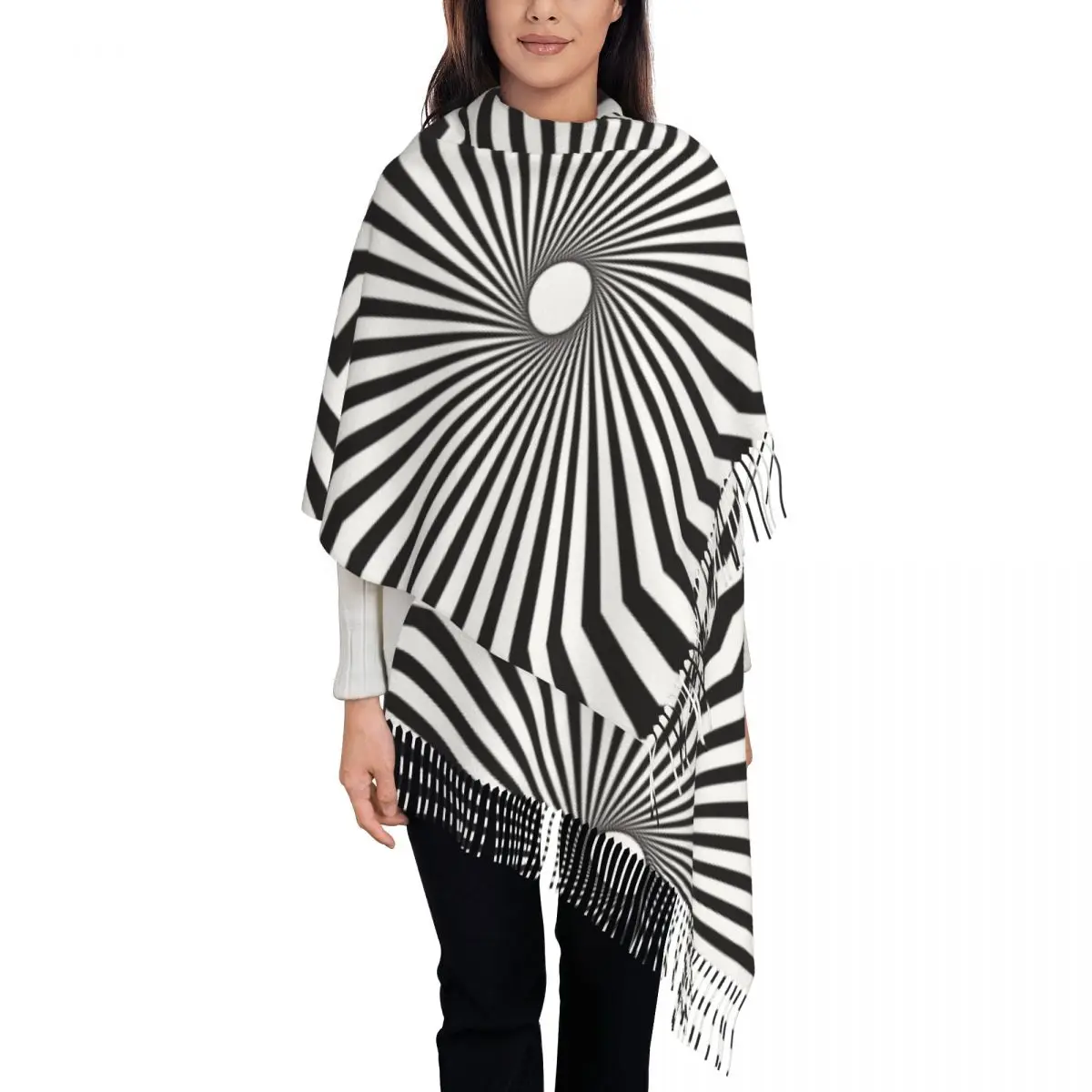 Custom Printed Black And White Abstract Art Scarf Men Women Winter Warm Scarves Geometric Scandi Pattern Shawl Wrap