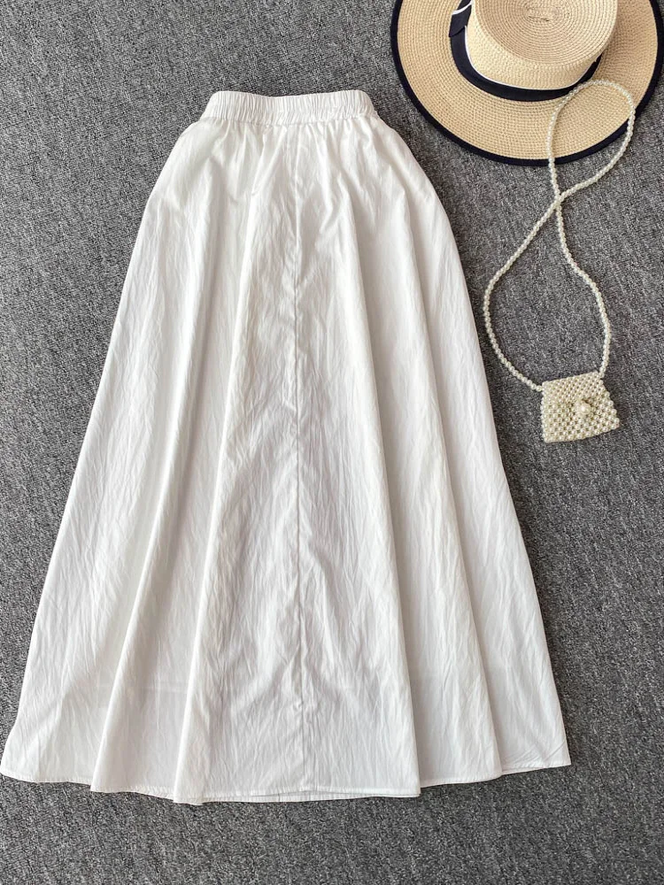 

White High Waist A-Line Midi Skirt Women's Casual Simple Sle Summer New Arrival Slimming Skirt Korean Sle Commute