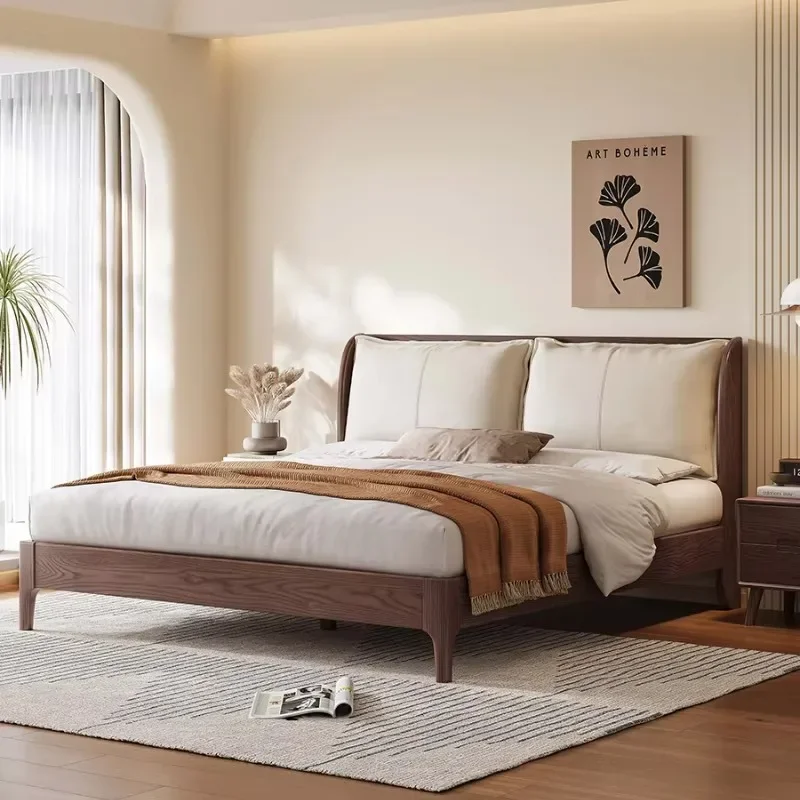 Backrest Luxury Double Bed Bedroom 200×180cm Wood White Big Adults Loft Bed King Hotel Modern Camas De Dormitorio Furniture