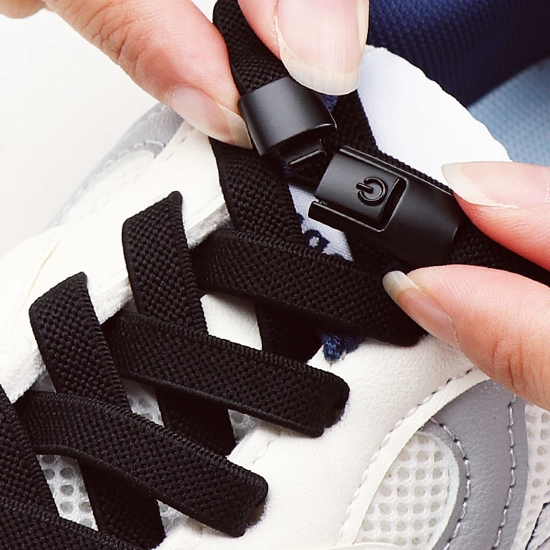 

2 Pair 8mm No Tie Shoe Laces Press Lock Shoelaces Without Ties Elastic Laces Sneaker Kids Adult Widened Flat Shoelace for Shoes