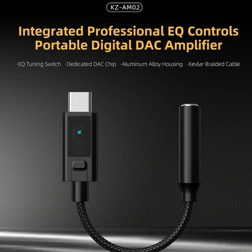 Imagen 2 del producto Amplificador de auriculares digitales portátil KZ AM02, sintonización USB DAC tipo c a Cable adaptador de 3,5mm con Chip DAC, amplificador de auriculares decodificación
