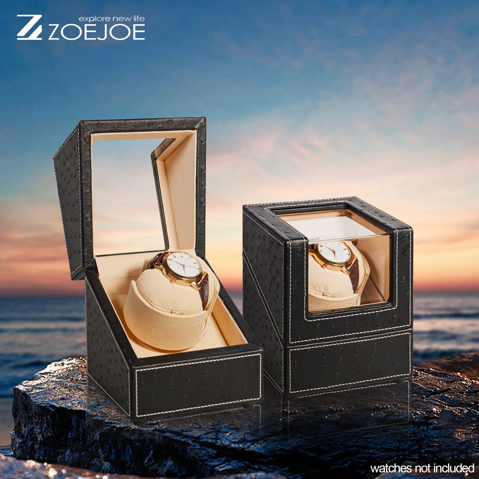 

ZOEJOE Single Slot Automatic Watch Winder US Plug Quiet Motor Low Noise PU Leather Watch Storage Box Birthday Gift For Friends