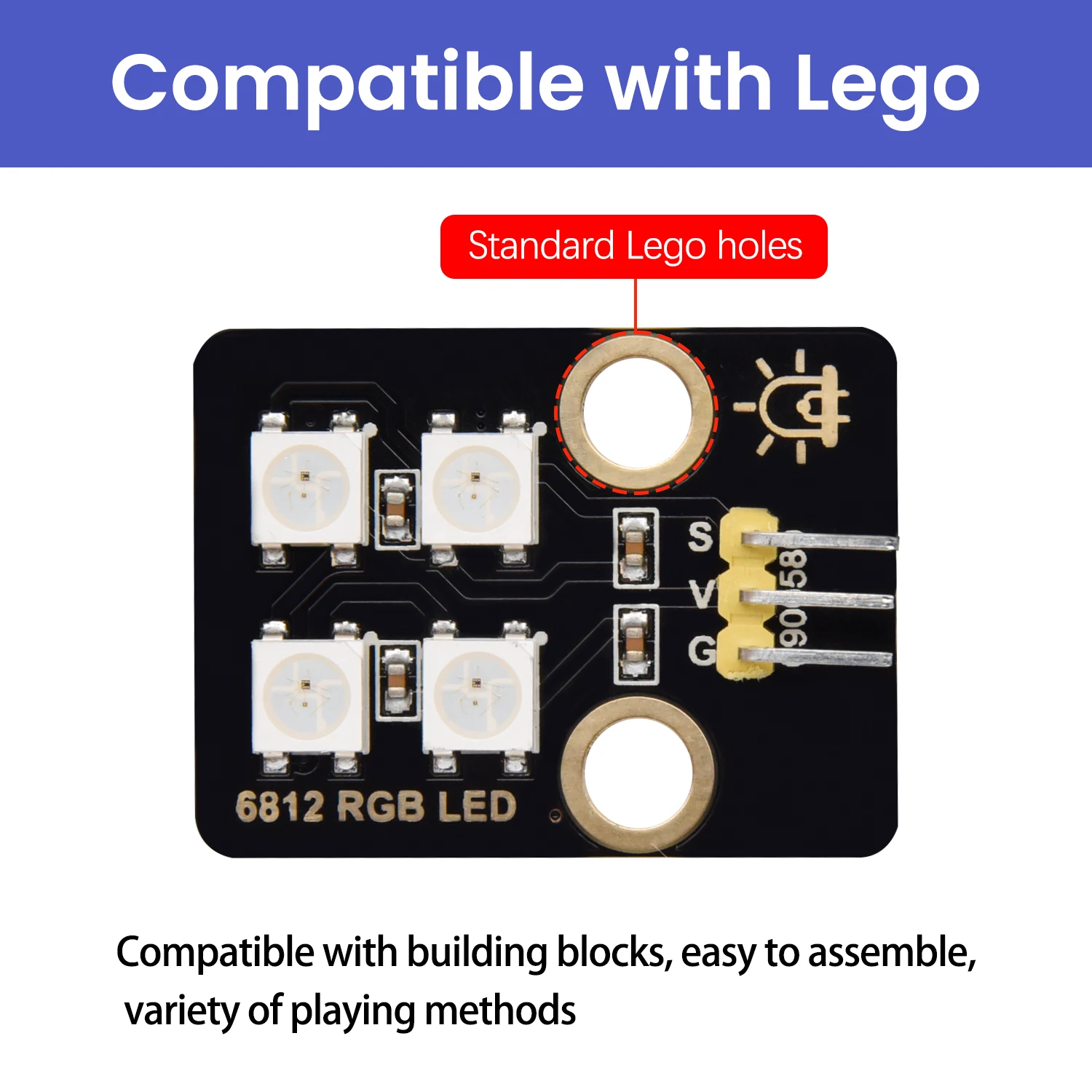 6812 RGB Module DIY Compatible With Arduino Raspberry Pi /Micro bit/ LEGO Built-in SMD 5050 RGB LED Electronic Building Blocks