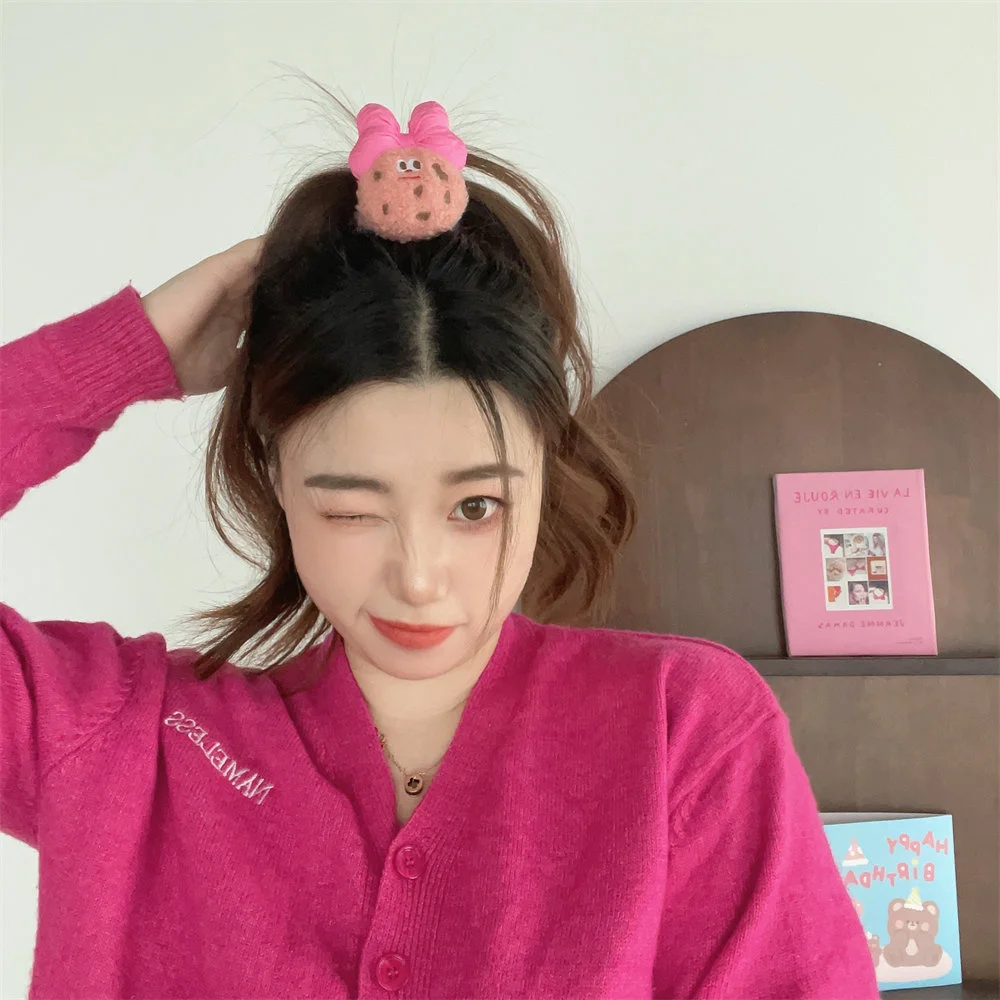 Plush Hair Rope Not Tying Hair Firm Convenient Shoelaces Cartoon Cookie Hair Rope Comfortable Not Easy To Fall Off Bow Hair Rope