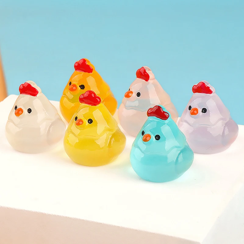 10Pcs Cute Mini Resin Night Glow Chicken DIY Small Ornament Micro Landscape Dollhouse Decoration Crafts Living Room Decoration