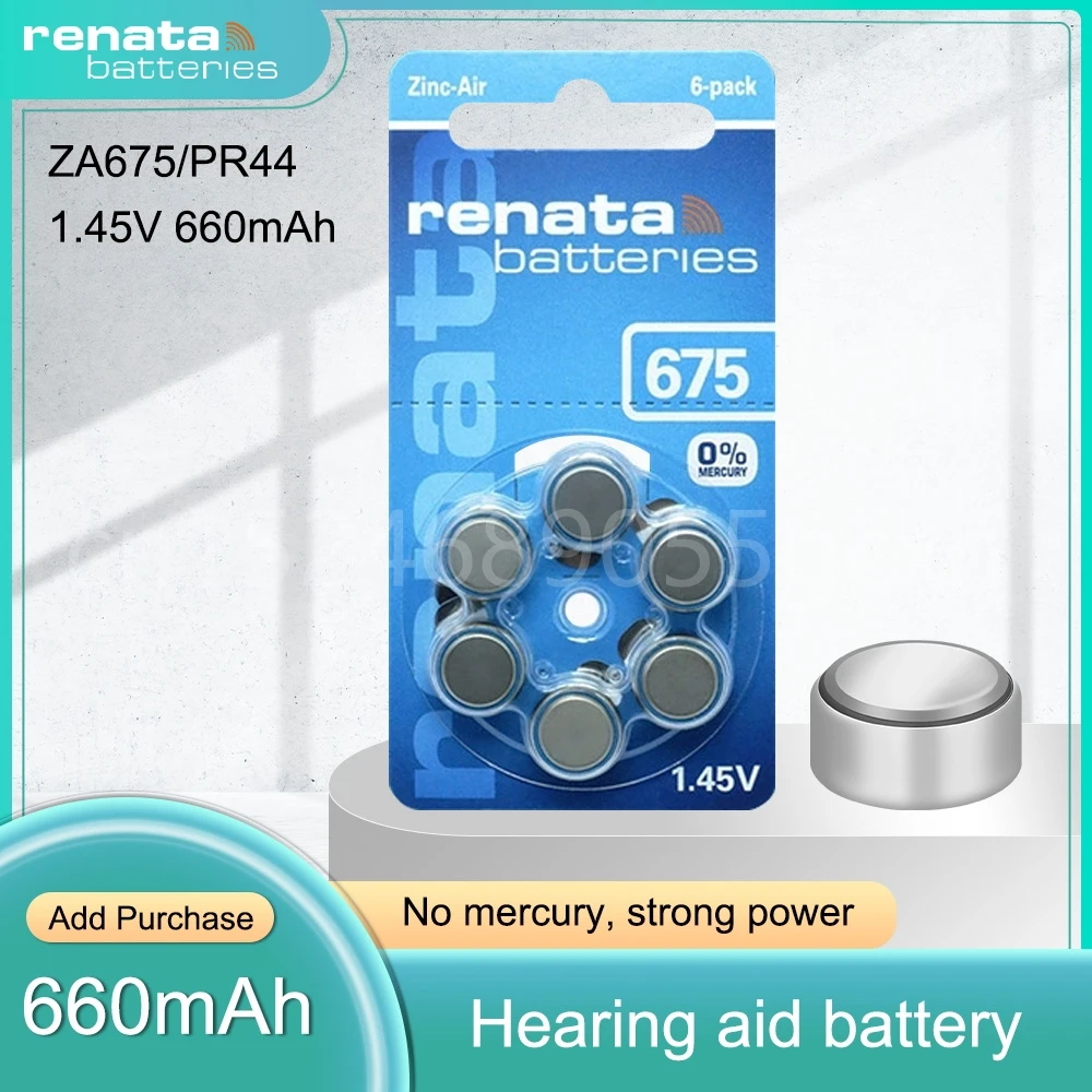 Renata Hearing Aid Batteries Zinc Air 675A 675 A675 PR44 Cell Button Battery for Hearing Aids