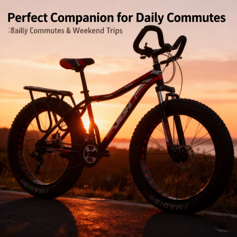 Bici grassa per pneumatici grandi con manico a farfalla cavo nero e rosso per uomo adulto - Bicicletta a velocità variabile fuoristrada spessa e larga per montagna da neve