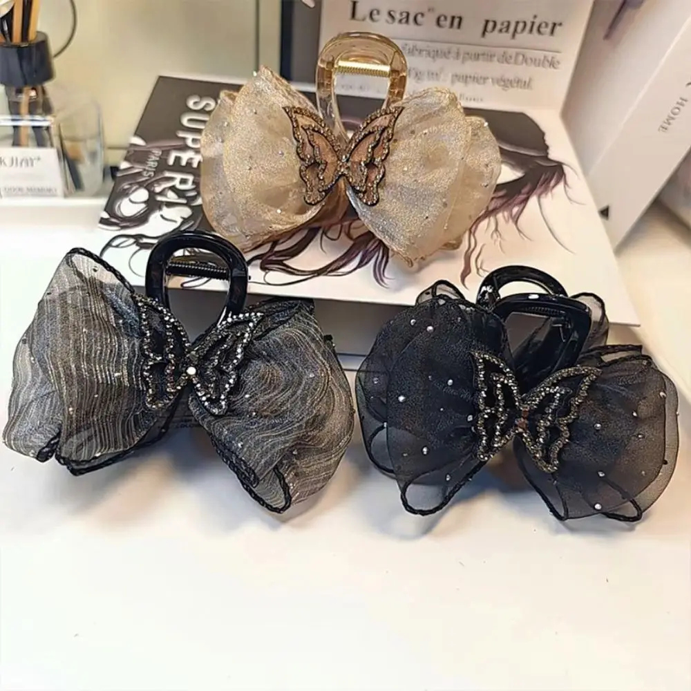 คลิปหนีบผมรูปผีเสื้อติดเพชรเต็มรูปดาวปิ่นปักผมรูปทรงตาข่ายสุดหรูหรากิ๊บหนีบผมเครื่องประดับผมสำหรับผู้หญิงแพนผม