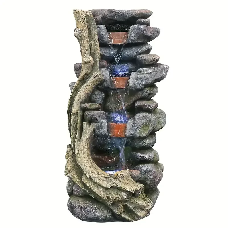 Handmade Halloween Decor Polyresin Stone Branch Patterned Hand-painted Water Fountain Illuminated Tiered Sculpture Indoor