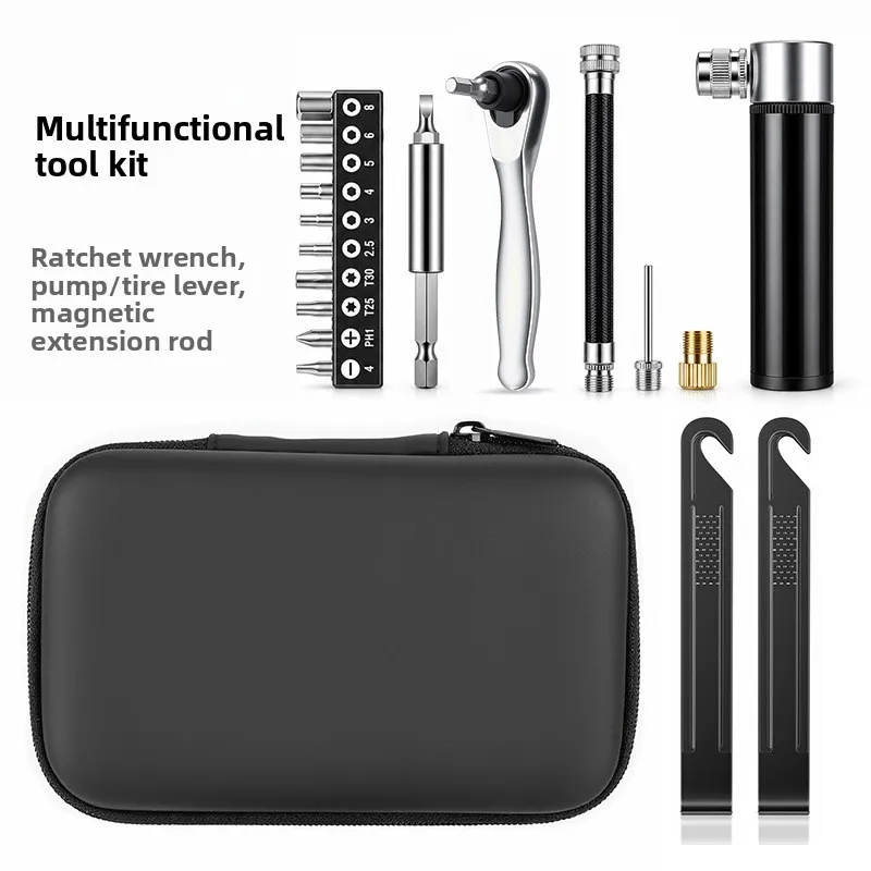 Bicycle Riding Tool Kit Portable Multi-function Repair Ratchet Tire Prying Rod Pump Mountain Road Bike Set