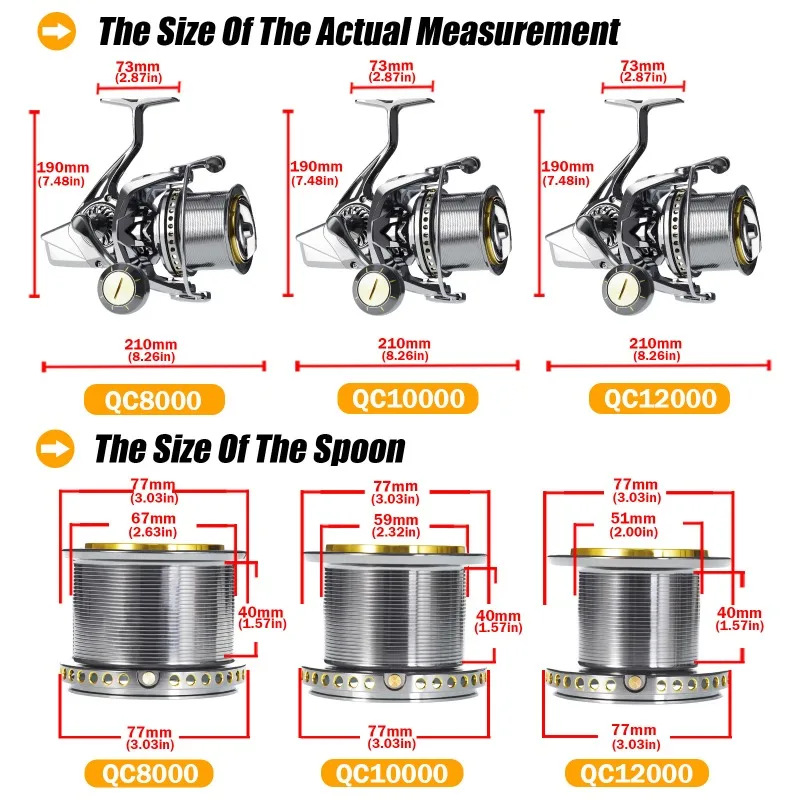 8000-12000Carrete De Pesca De Metal Giratorio Grande11 + 1BB Carrete De Tiro Largo Duradero 4.8:1 قارب صيد الأسماك البحرية #3