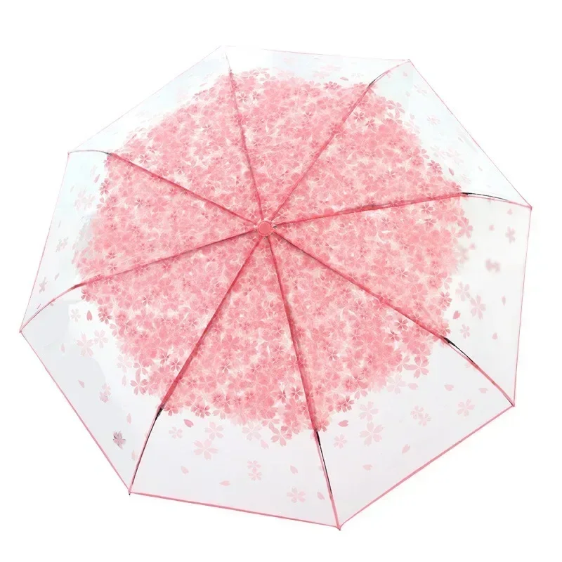 Romantic Transparent Clear Flowers Bubble Dome Cute Designer Goth Umbrella for Wind Heavy Rain Women Sun Umbrella