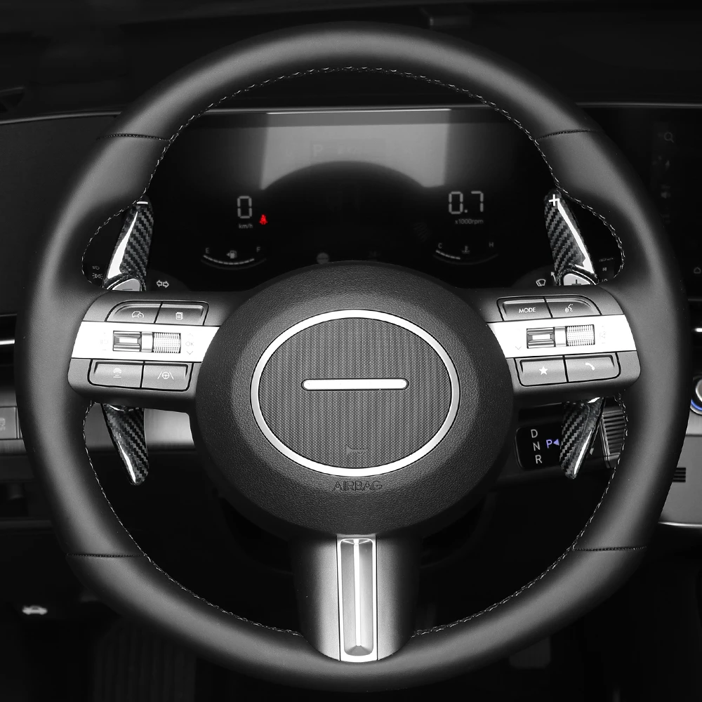 لشركة هيونداي كونا SX2 2024 2025 2026 ريال ألياف الكربون عجلة القيادة مجداف شيفتر والعتاد التحول تمديد غطاء الكسوة الملحقات