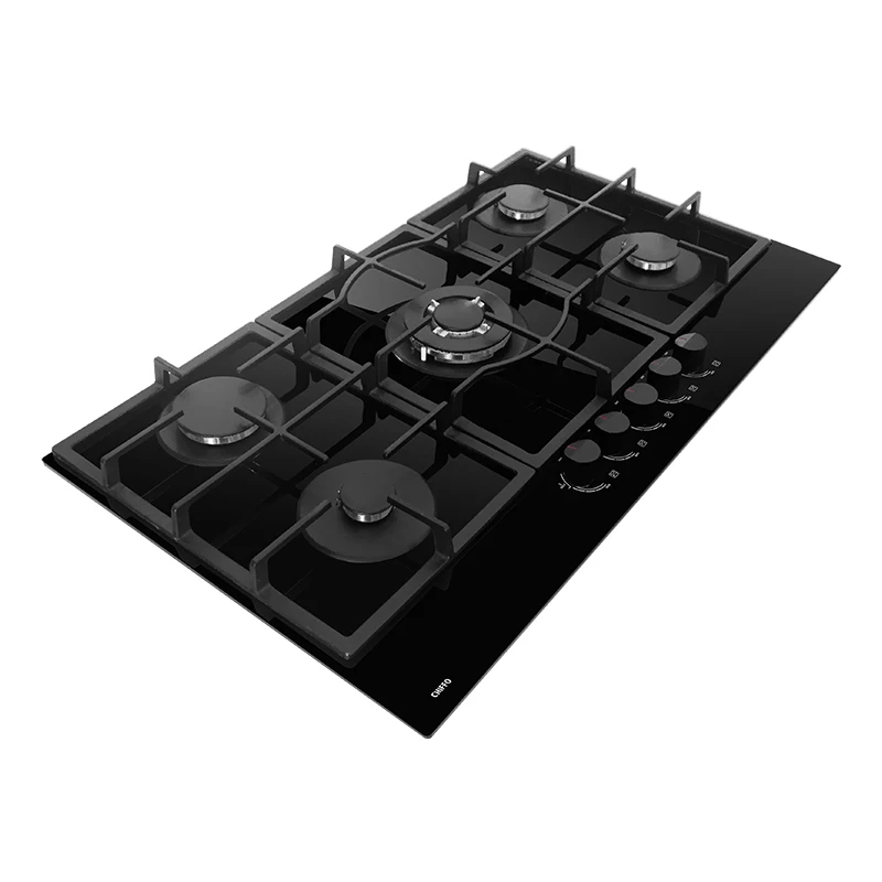 Built-In 5 Burner LPG Gas Cooktop Electronic Ignition Glass Surface Class Flameout Protection 32inch Household Use