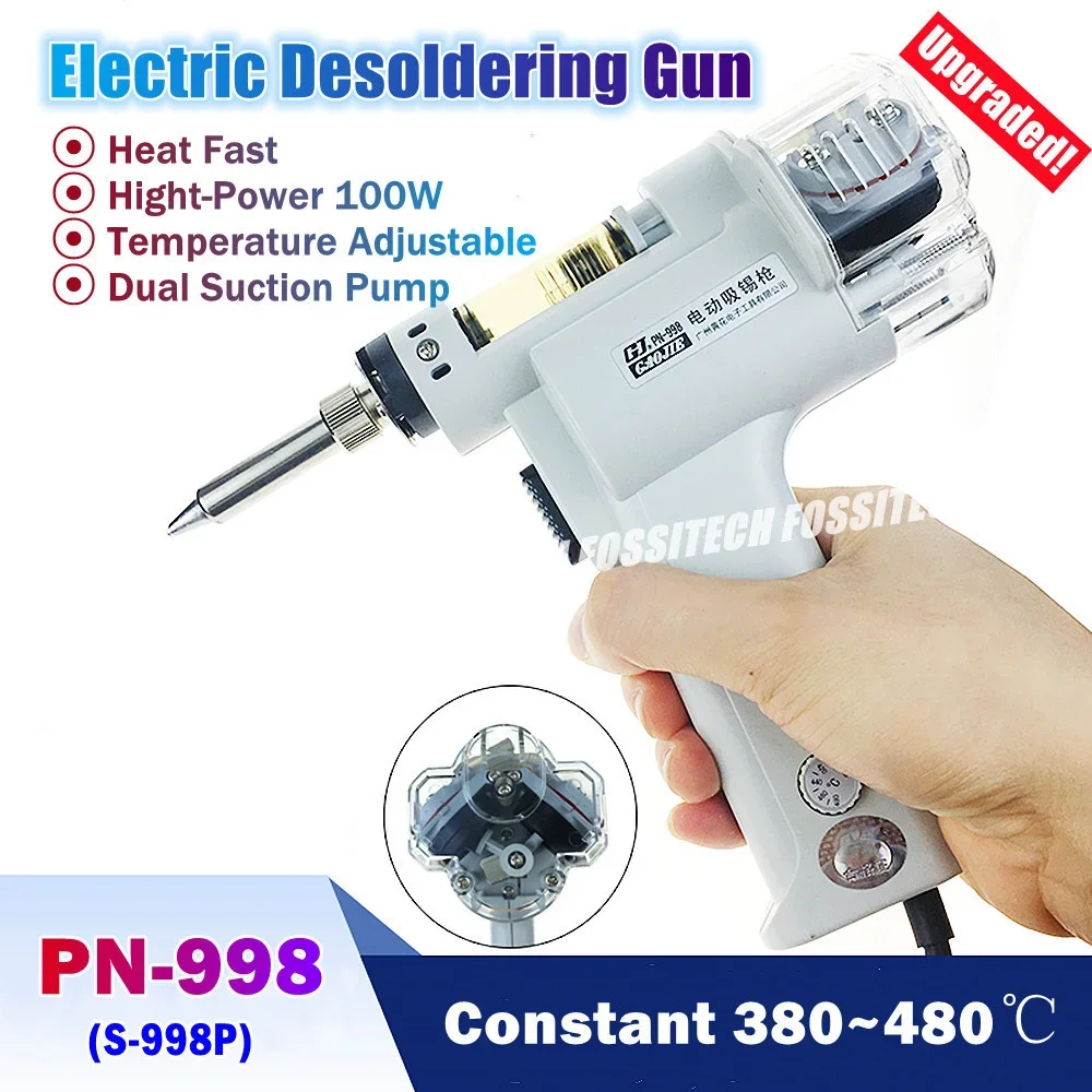 

220V/110V Electric Desoldering Gun PN-998 S-998P 100W Vacuum Double-Pump PCB Tin Suction Gun 380-480℃ Adjustable Soldering Iron