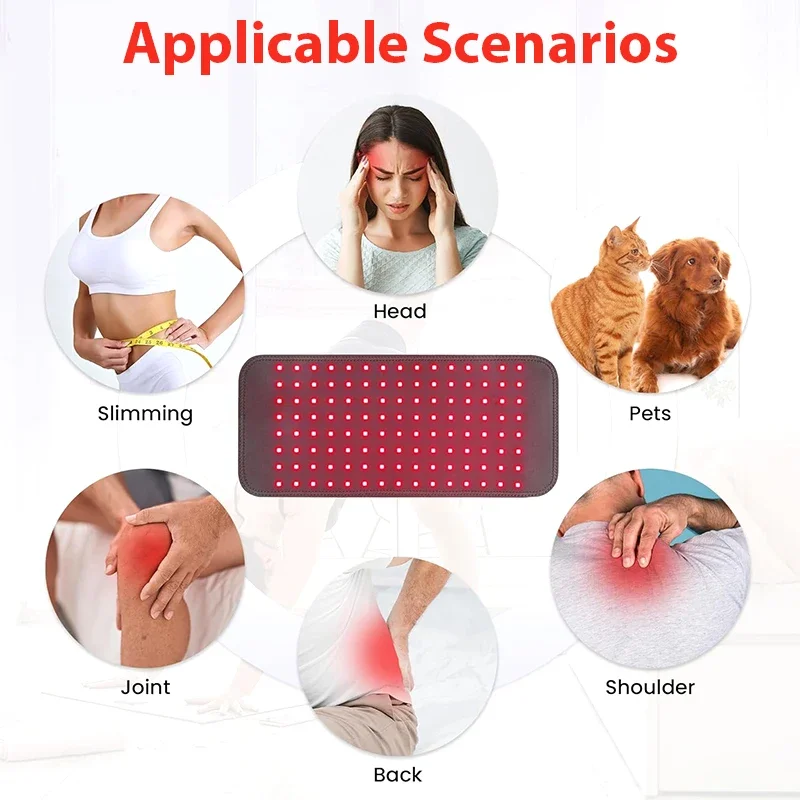 60 LEDs Red Infrared Light Therapy Belt 850nm 660nm Back Burn Fat Wrap Slimming Machine for Body Knee Hands Feet Waist Heat Pad