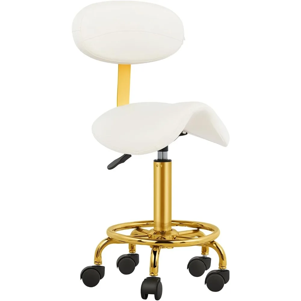 

Saddle Stool with Back Support, Ergonomic Saddle Chair, Wheels, Hydraulic, Rolling Soft Cushion, Suitable for Tattoo Salon, Spa