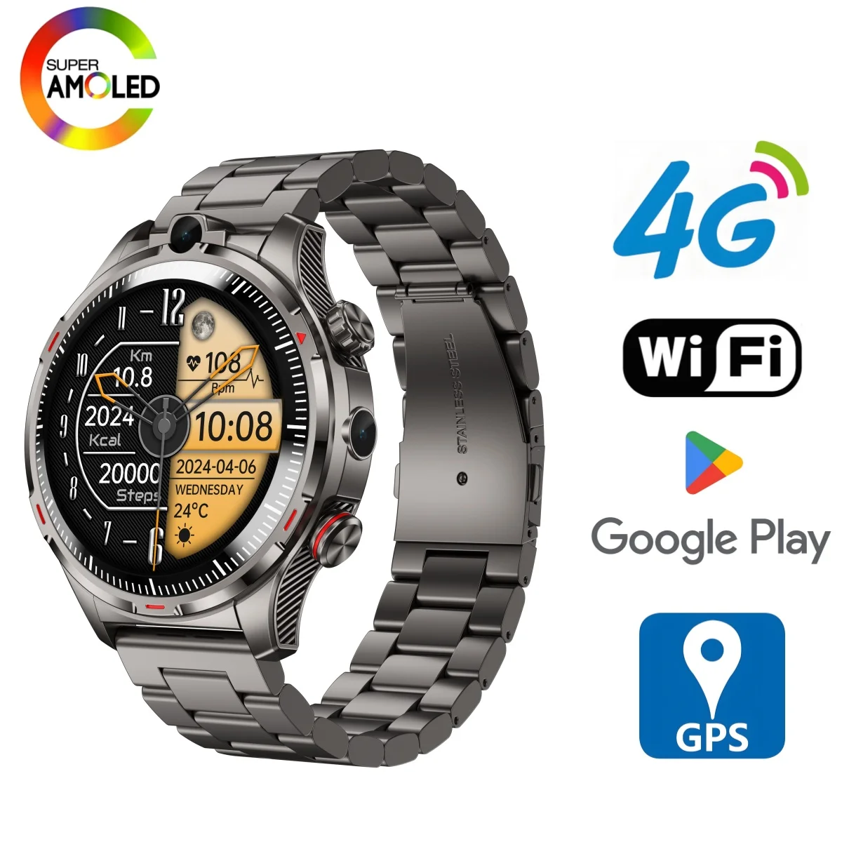 

128G 1000mAh Smart Watch 4G Android Dual Camera For Youtube Video SIM Calling WiFi Connectivity Application Download Smartwatch