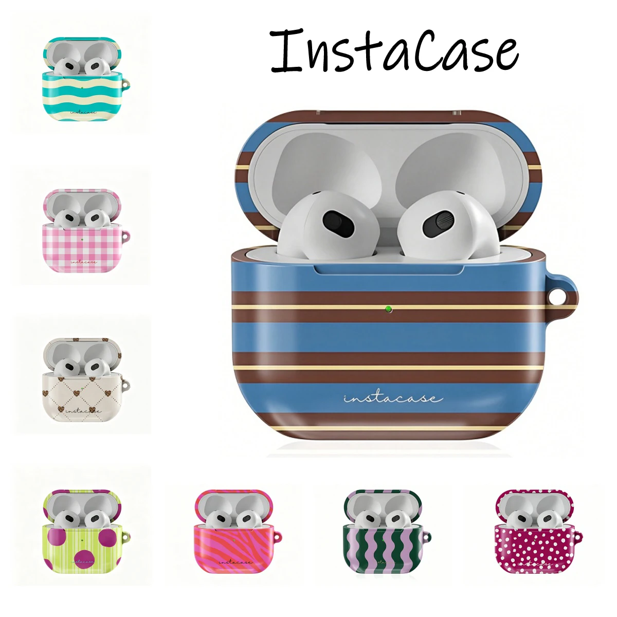 InstaCase Vintage Horizon - Funda protectora rígida brillante HD a prueba de golpes para auriculares AirPods 1, 2, 3, Pro, Pro2 con gancho de metal