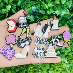 New Arrival 1-15Pcs Groom Bride To Be PVC Wedding Garden Shoe Buckle Charms DIY Clogs Accessories Fit Adult Bracelet